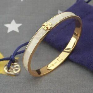 Tory Burch Kira Enamel 7mm Bracelet Bangle in New Ivory (Brand New) Medium